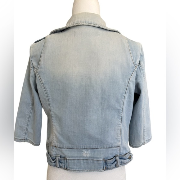 Zara Woman Premium Denim Moto Jacket Cropped Light Wash Biker Distressed M Y2K - Picture 4 of 10
